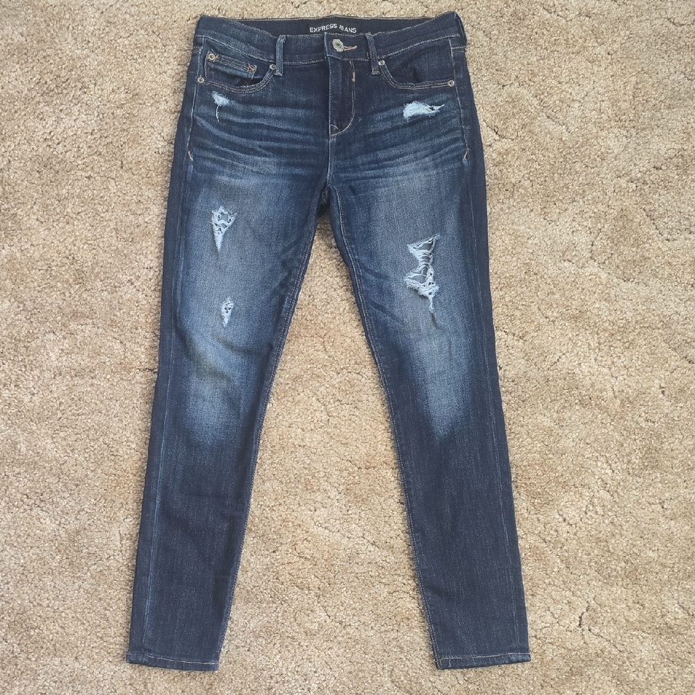 Express Women's Mid Rise Legging Distressed Blue Jeans